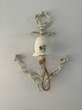 Distressed White Anchor Bell Wall Decor - Nautical Accent
